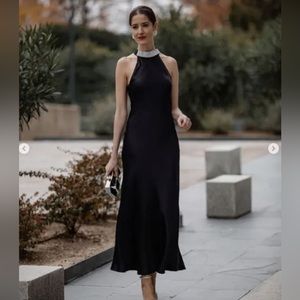 ZARA WOMAN NWT BLACK SLIP CAMISOLE SATIN DRESS WITH BEADED COLLAR XS 1165/197